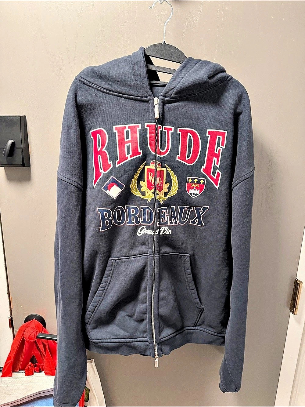Rhude Bordeaux Reserve Zip-Up Hoodie Gray XL